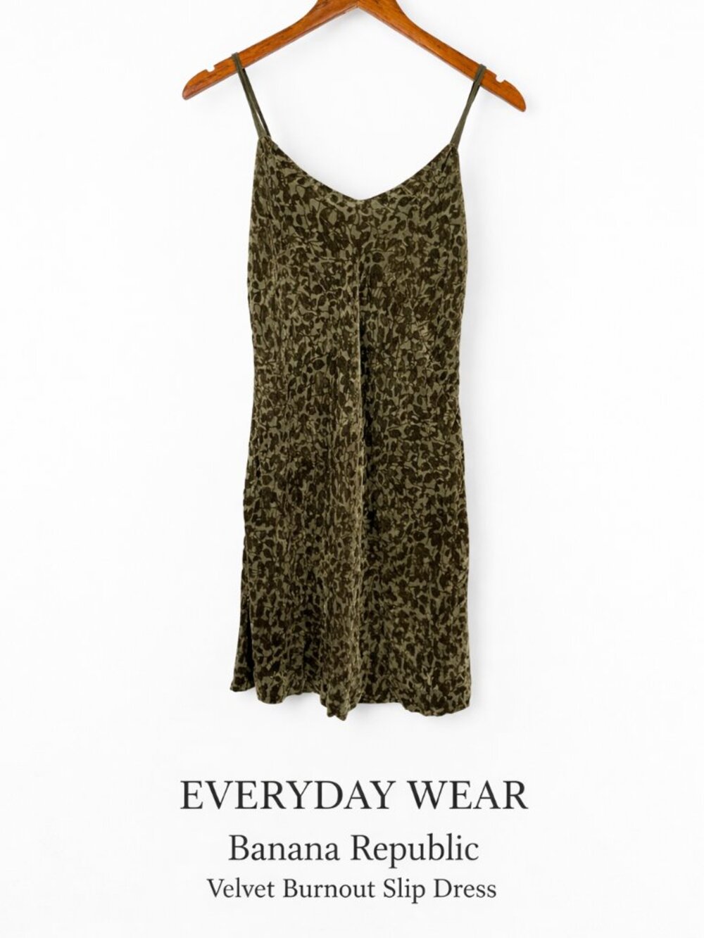 Banana Republic Silk Velvet Burnout Slip Dress Olive Green Mini Sz 0